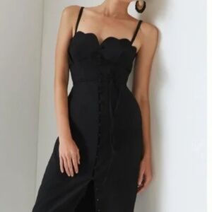 Black Anthropology Scallop Topped Midi Dress